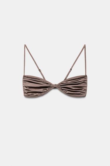 GATHERED BIKINI TOP - Taupe grey by Zara