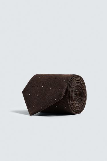 Zara 100% SILK POLKA DOT JACQUARD TIE - Brown - Image 0
