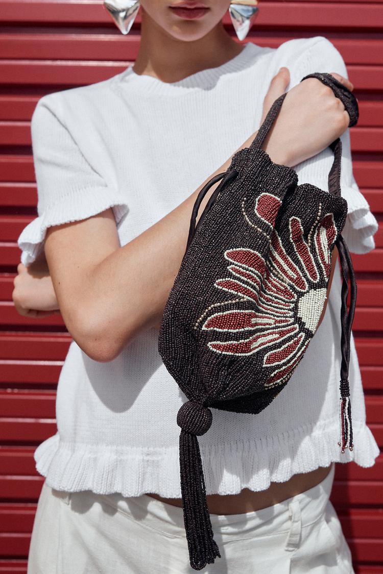 MINI KABELKA VAK S KVĚTINOU - Čokoládová od Zara