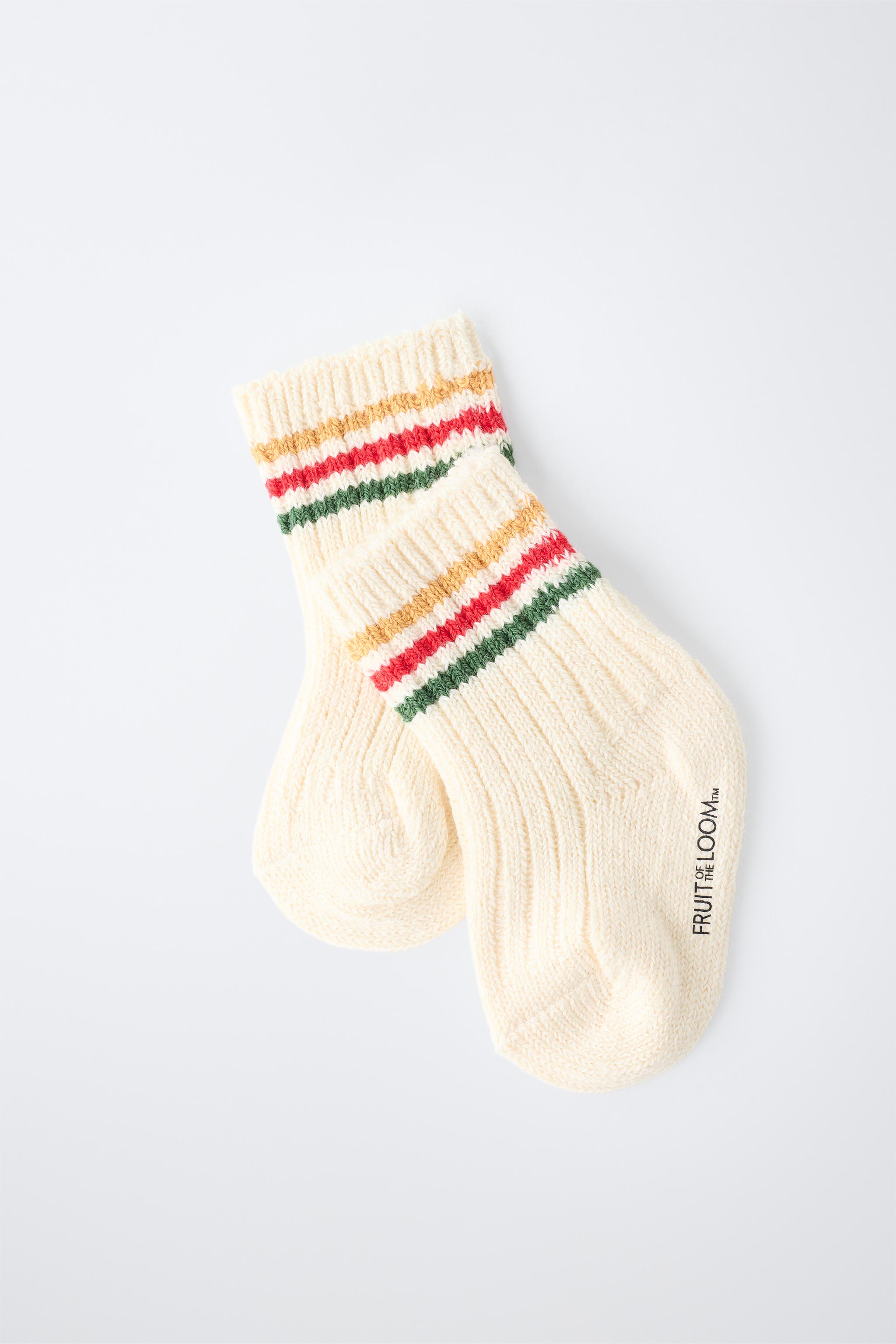CHAUSSETTES MI-HAUTES À RAYURES EN LAINE FRUIT OF THE LOOM™