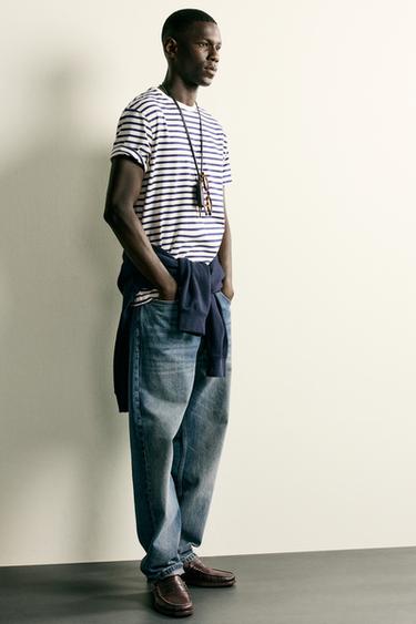 T-SHIRT BASIQUE MEDIUM WEIGHT /02 - Blanc / Bleu marine de Zara
