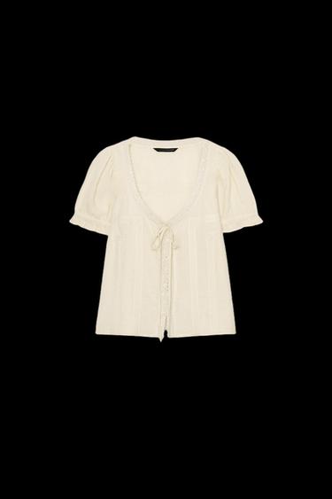 CAMISA GASA BORDADOS - Crema de Zara