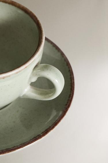 PORCELAIN TEACUP WITH ANTIQUE FINISH RIM - Sea green by Zara - Image 2