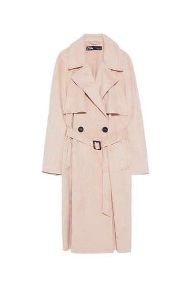 FAUX SUEDE DOUBLE-BREASTED TRENCH COAT