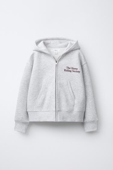 TEXT PRINT ZIP-UP HOODIE - Grey by Zara