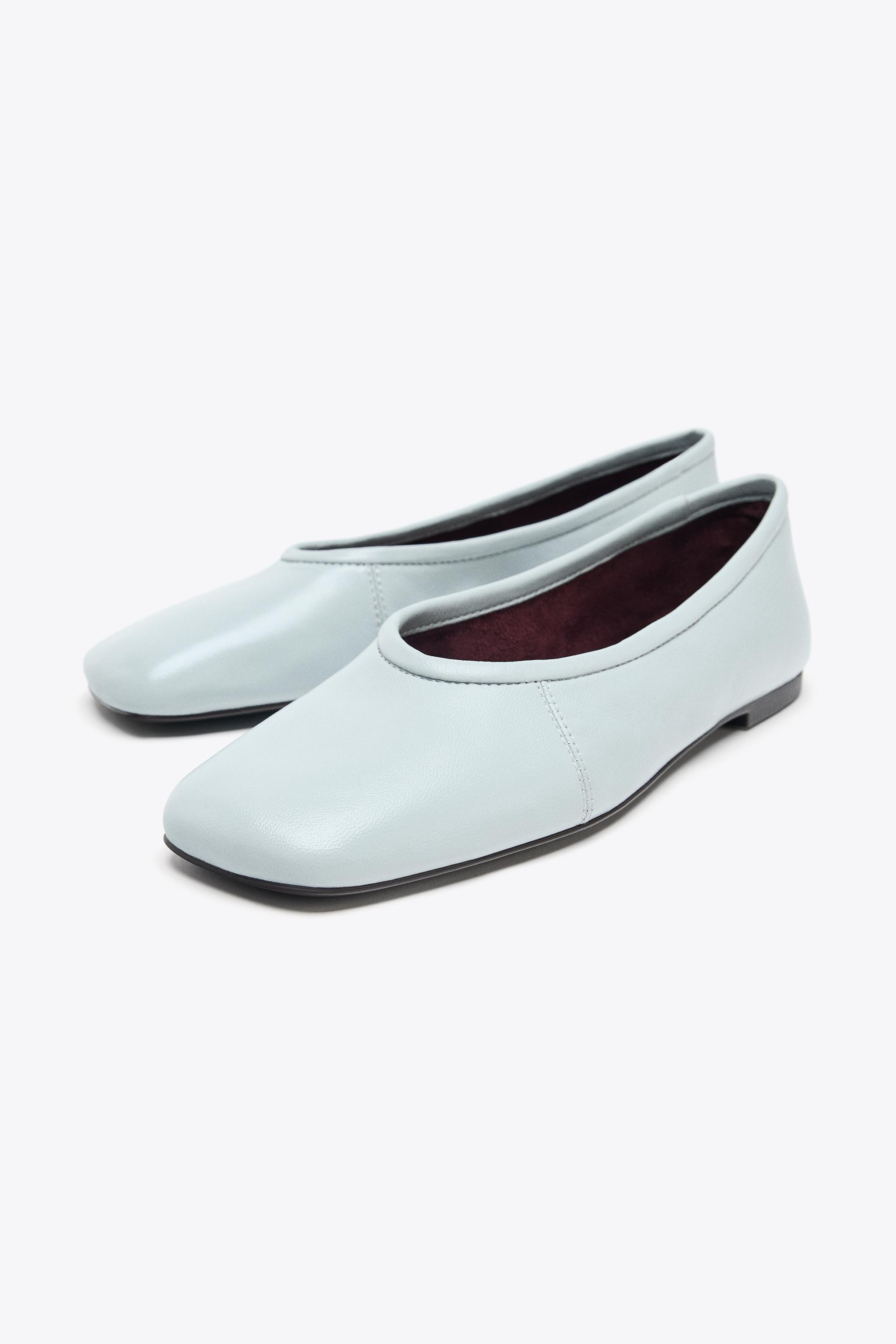バレリーナ ステッチ入りレザーバレリーナ - ホワイト | ZARA Japan / 日本