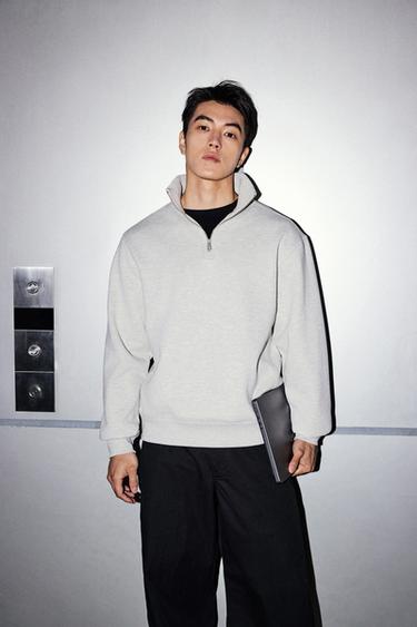 BASIC QUARTER-ZIP SWEATSHIRT - Grey marl by Zara