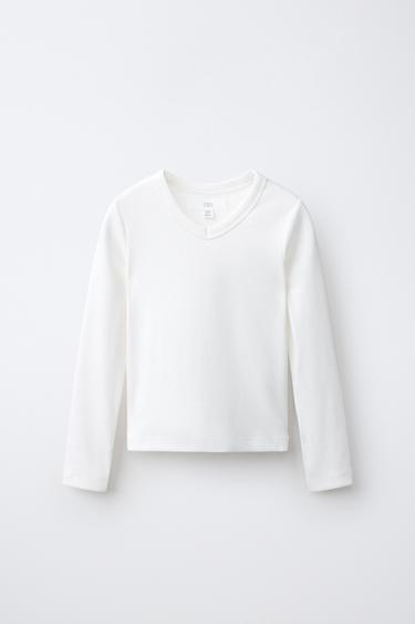 RIBBED V-NECK T-SHIRT - White by Zara