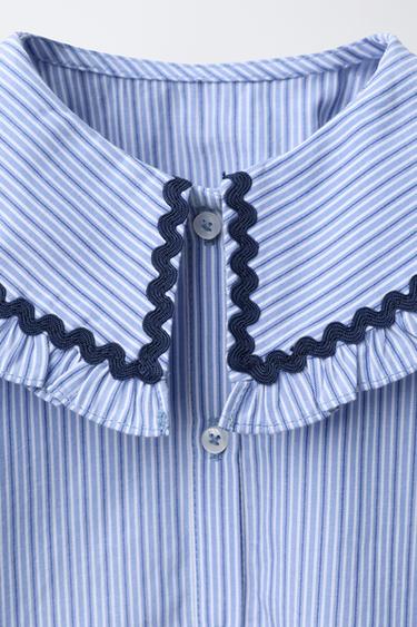 CHEMISE À COL CLAUDINE ONDULÉE - Bleu de Zara - Image 2