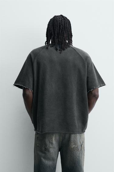 SWEAT DÉLAVÉ À IMPRIMÉ EN CONTRASTE - Noir de Zara - Image 2