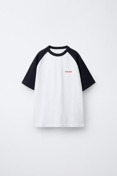 EMBROIDERED RAGLAN SLEEVE T-SHIRT - White by Zara - Image 0