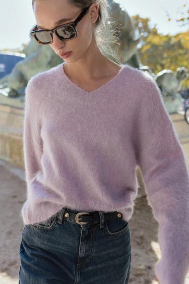 Zara BRUSHED EFFECT KNIT SWEATER - Mauve