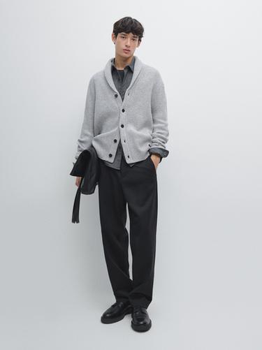 Cardigan avec col à revers en laine mélangée - Gris anthracite de Zara