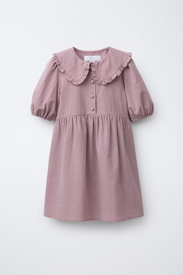 Zara GINGHAM CHECK COLLAR DRESS - Dark pink - Image 0