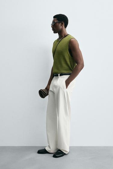 GILET EN MAILLE AVEC LIN - Vert olive de Zara - Image 3