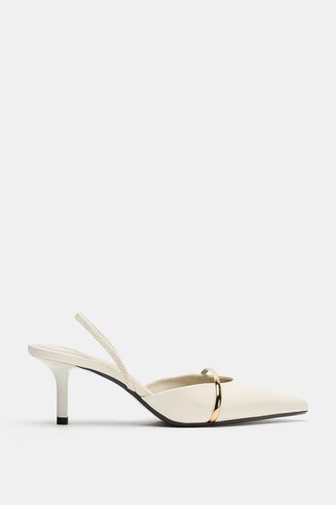 HEELED SLINGBACK SHOES WITH METAL DETAIL - Ecru White by Zara - Image 0