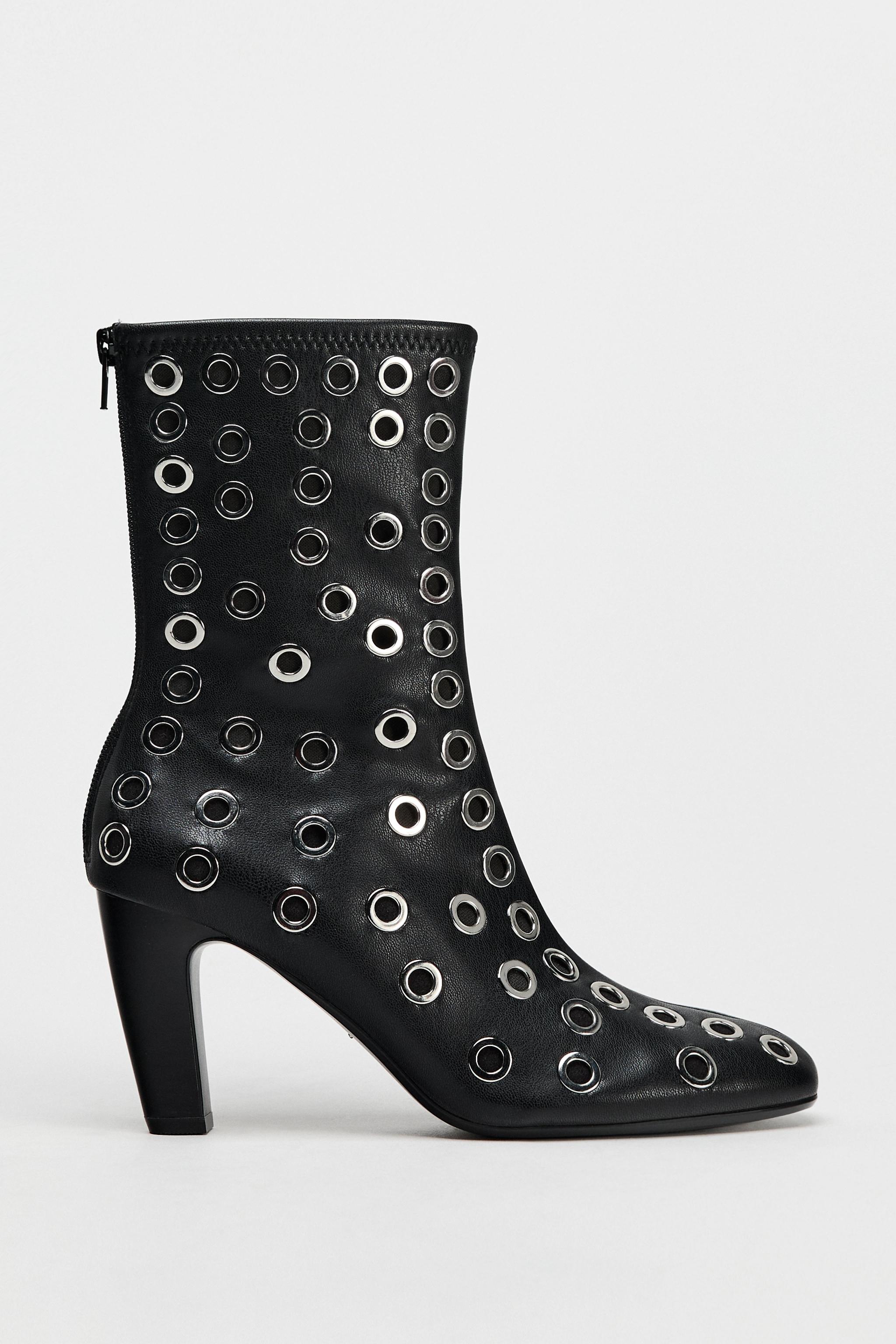 METAL GROMMET HEELED ANKLE BOOTS Black ZARA Canada