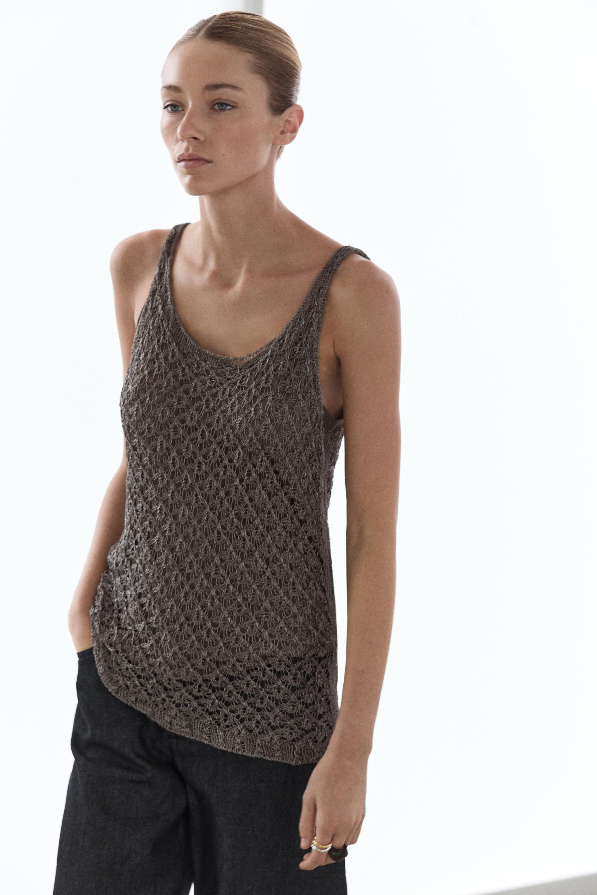Strappy metallic mesh top — Light mint green