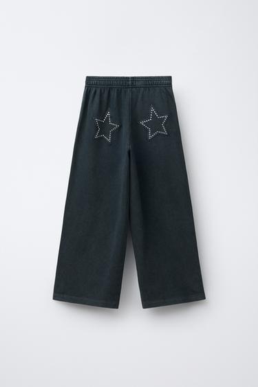 WASHED-EFFECT WIDE-LEG TROUSERS WITH STAR STUDS - Anthracite grey by Zara - Image 1