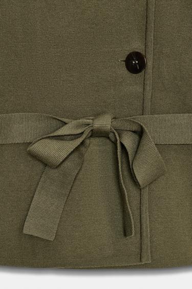 SHORT KNIT COAT WITH BELT - Dark green by Zara - Image 6