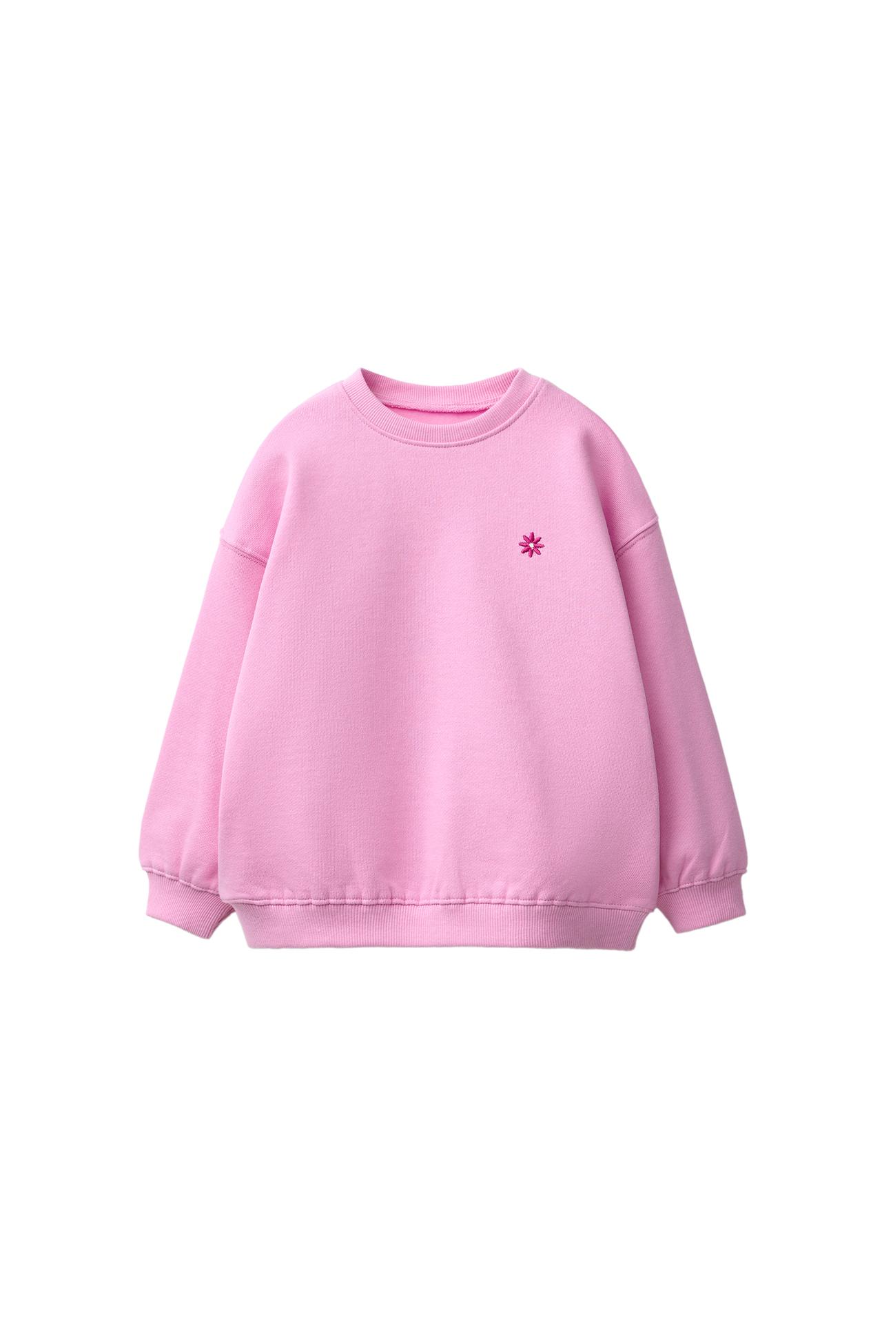 DAISY EMBROIDERED FLEECE SWEATSHIRT — Chalk pink