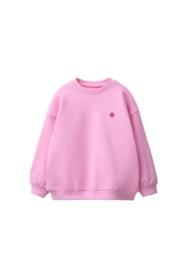 Zara DAISY EMBROIDERED FLEECE SWEATSHIRT - Chalk pink