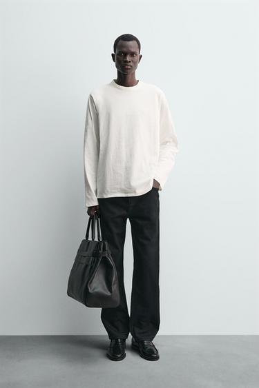 LONG SLEEVE SEAM T-SHIRT - Oyster-white by Zara