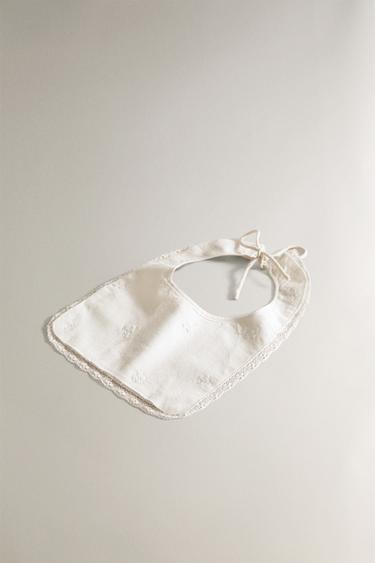 FLORAL EMBROIDERED BABY BIB - Oyster-white by Zara - Image 1