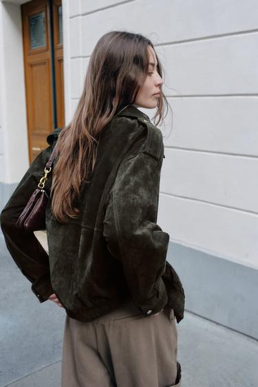BLOUSON 100% CUIR DAIM - Kaki de Zara - Image 4