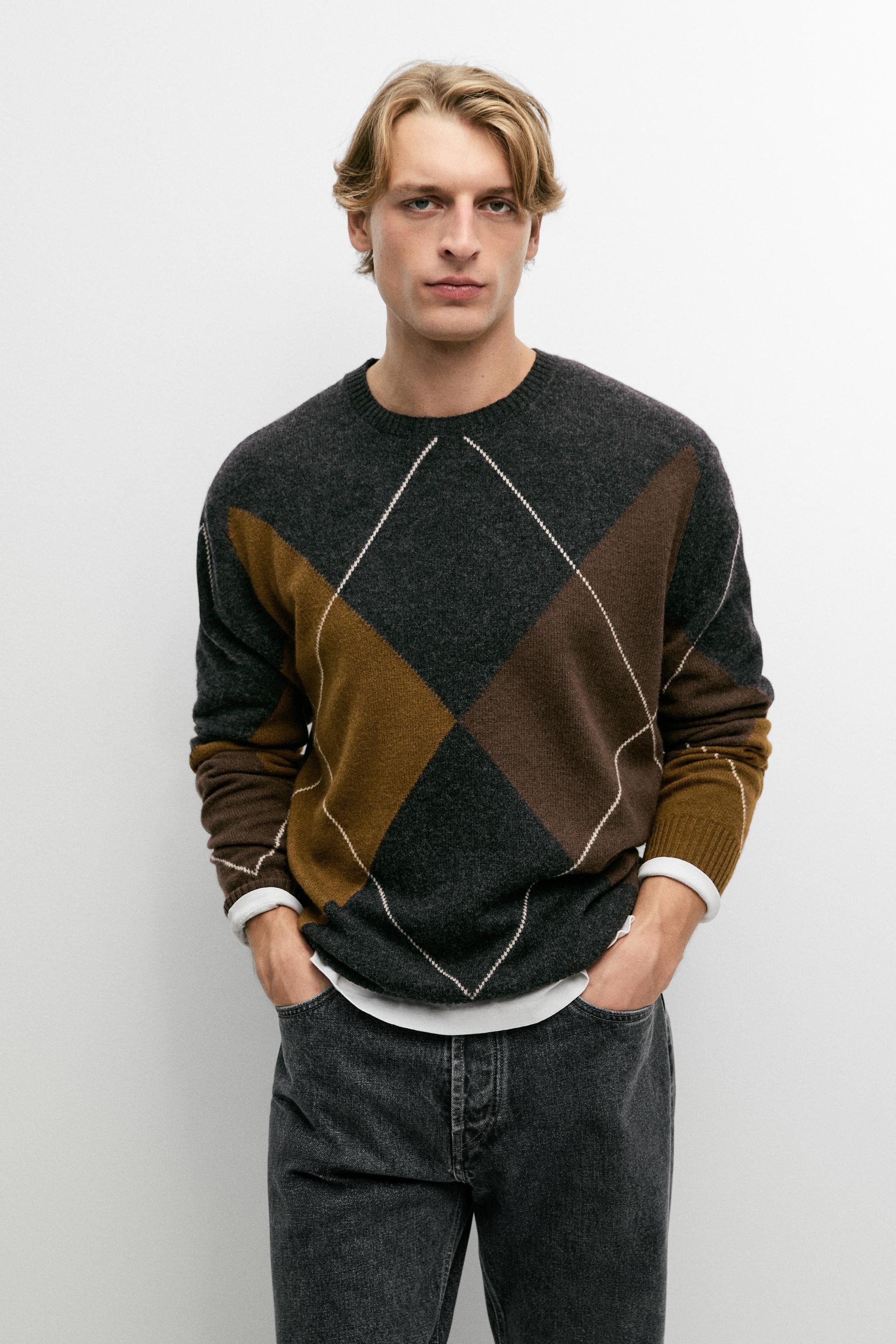 Pull à losanges en maille 100 % laine