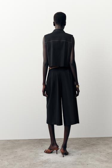GILET DROIT SURPIQÛRES CONTRASTANTES - Noir de Zara - Image 3
