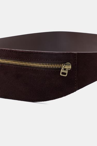 100% SUEDE LEATHER BELT BAG WITH POCKET - Brown by Zara - Image 3