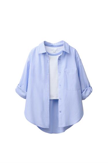 PACK CHEMISE À RAYURES AVEC T-SHIRT EN CÔTELÉ ET COL EN CONTRASTE - Bleu de Zara