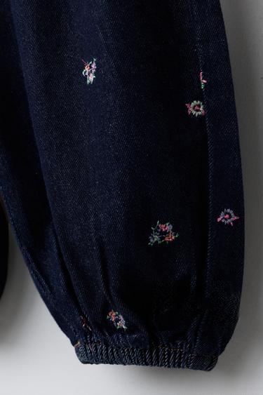 JEAN BOUFFANT À FLEURS BRODÉES - Bleu de Zara - Image 3