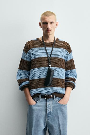 CONTRAST STRIPED OPEN-KNIT SWEATER - 178 by Zara