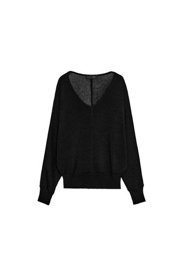 DZIANINOWY SWETER Z DEKOLTEM W SEREK - Czarny Zara