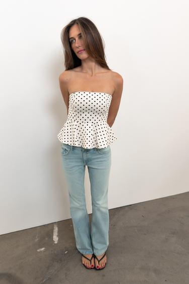 POLKA DOT PEPLUM BANDEAU TOP - Ecru / Black by Zara