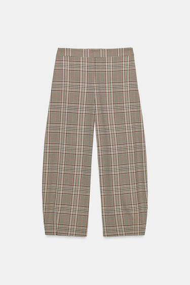 PANTALÓN BARREL CUADROS - Crudo / Granate de Zara - Imagen 0