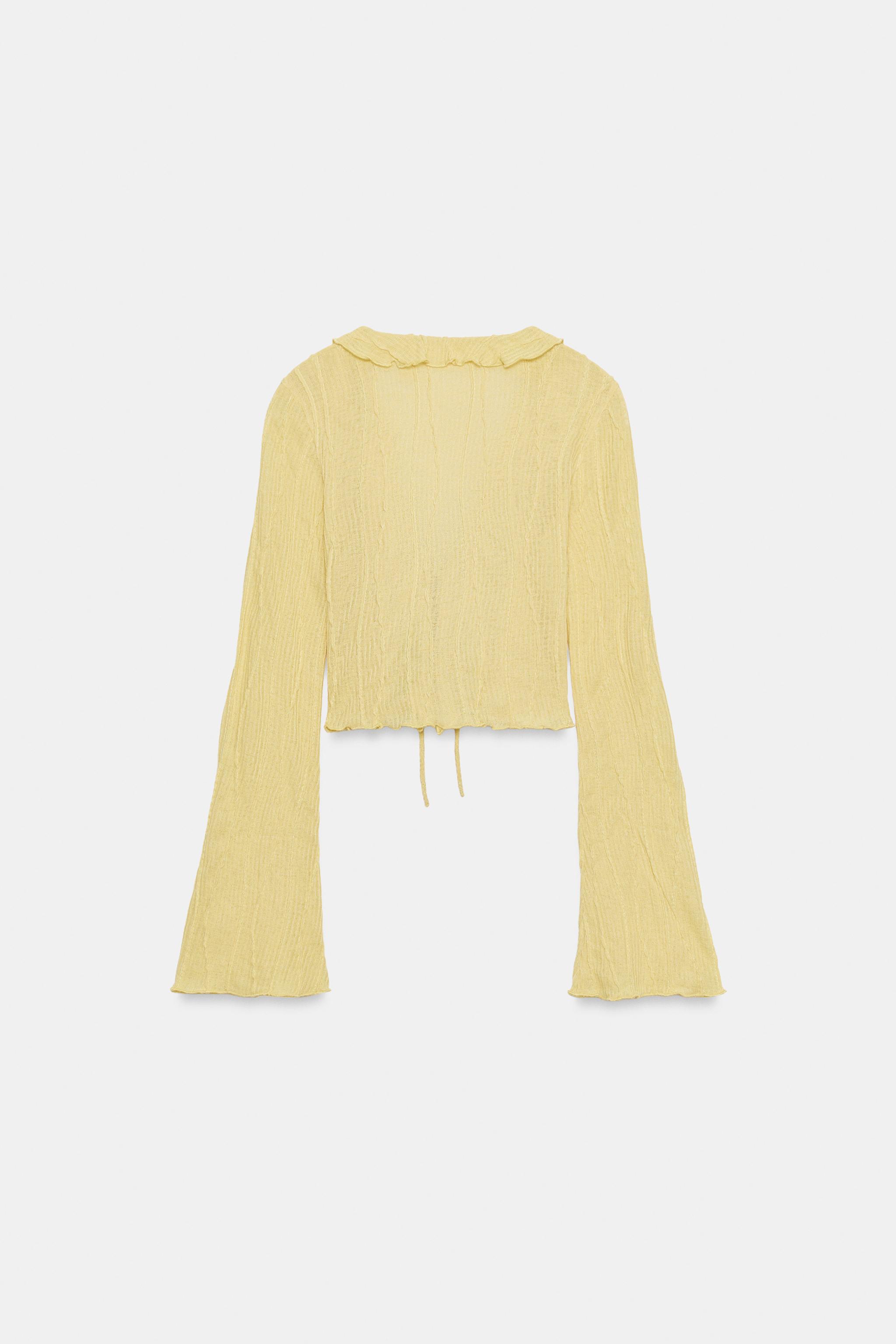 RUFFLED TOP WITH BOW — Light yellow