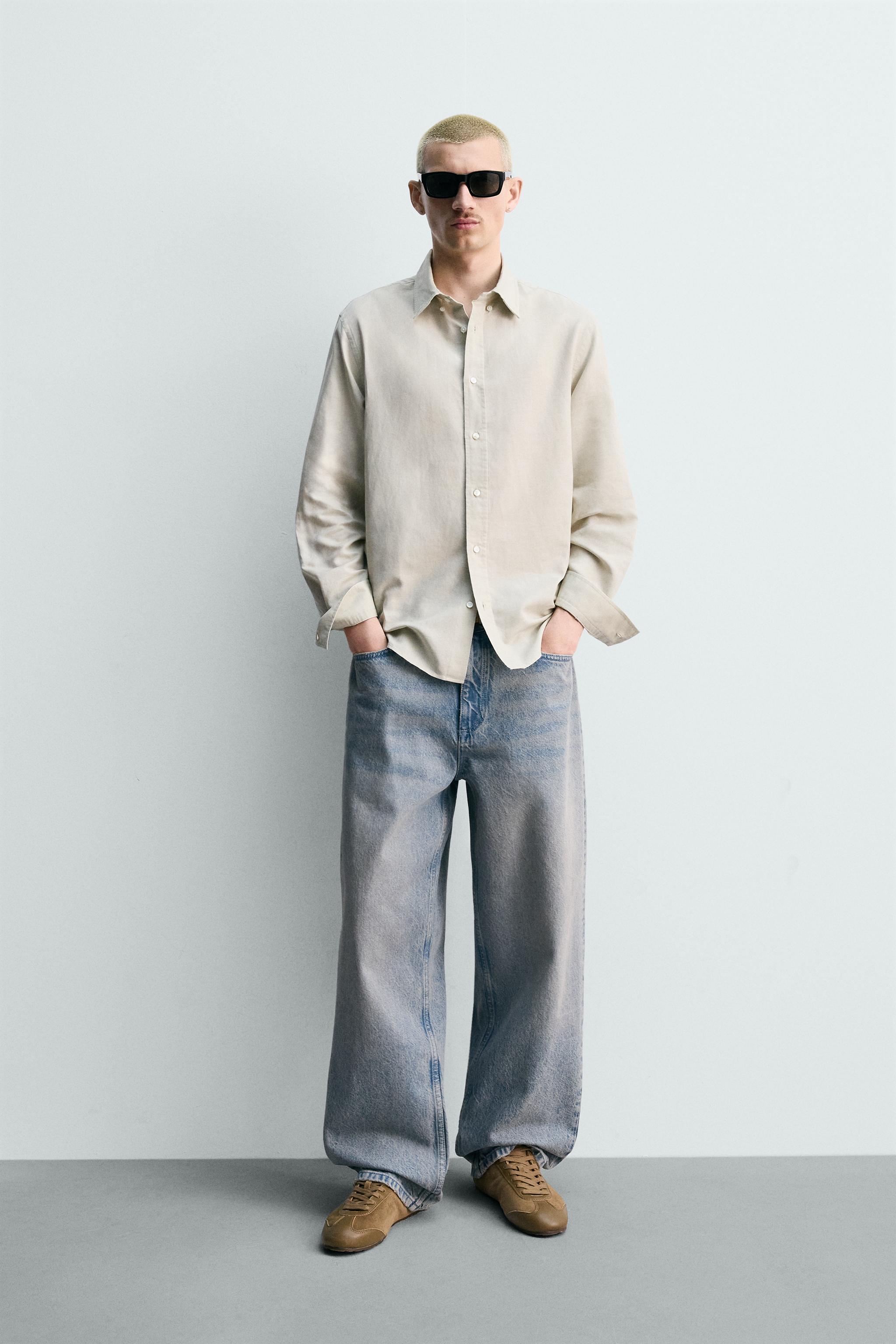 Нормальная рубашка с воротником из коньки и хлопка