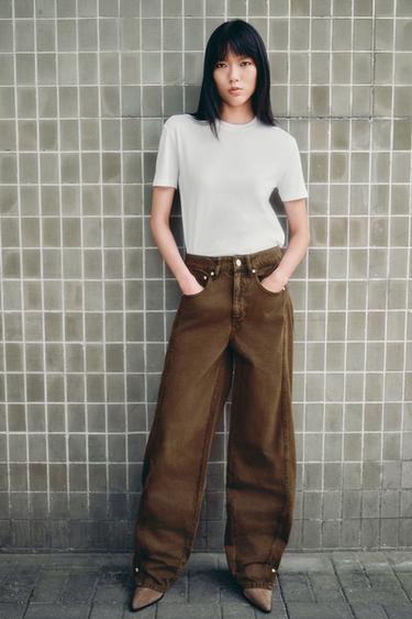TRF BAGGY BALLOON MID-WAIST JEANS - Brown by Zara