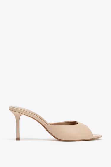 LEATHER HEELED MULES - Beige by Zara - Image 0