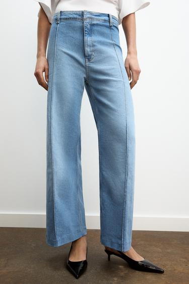 Zara ZW COLLECTION TAILORED WIDE LEG HIGH-WAIST JEANS - Light blue