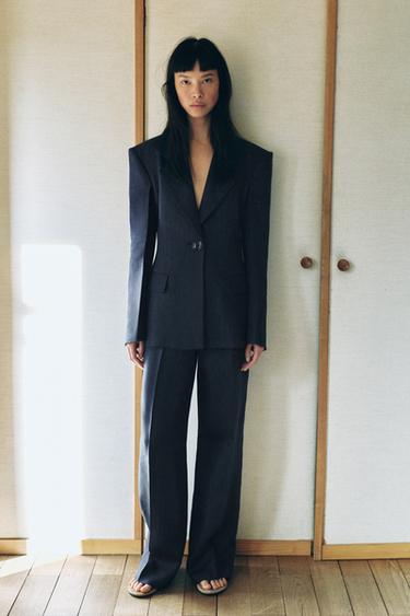 100% LINEN HERRINGBONE TROUSERS - Indigo by Zara - Image 3