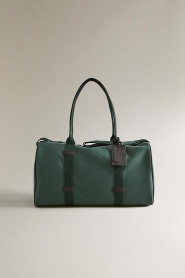 COTTON AND LEATHER TRAVEL BAG - Green by Zara