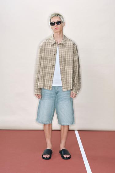 Zara 寬鬆版型丹寧百慕達短褲 - 淡藍色