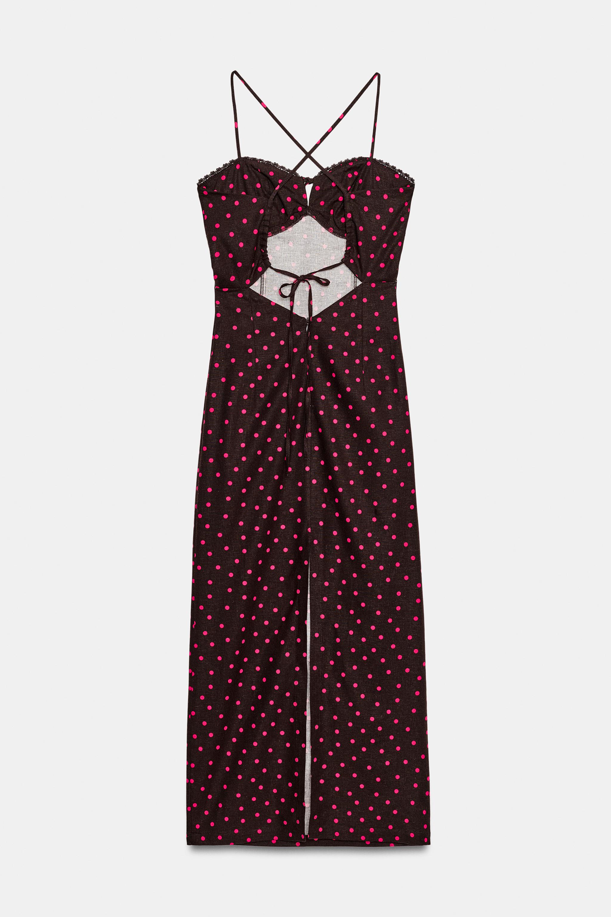 Женские платья Zara LINEN POLKA DOT MIDI DRESS — фото 8
