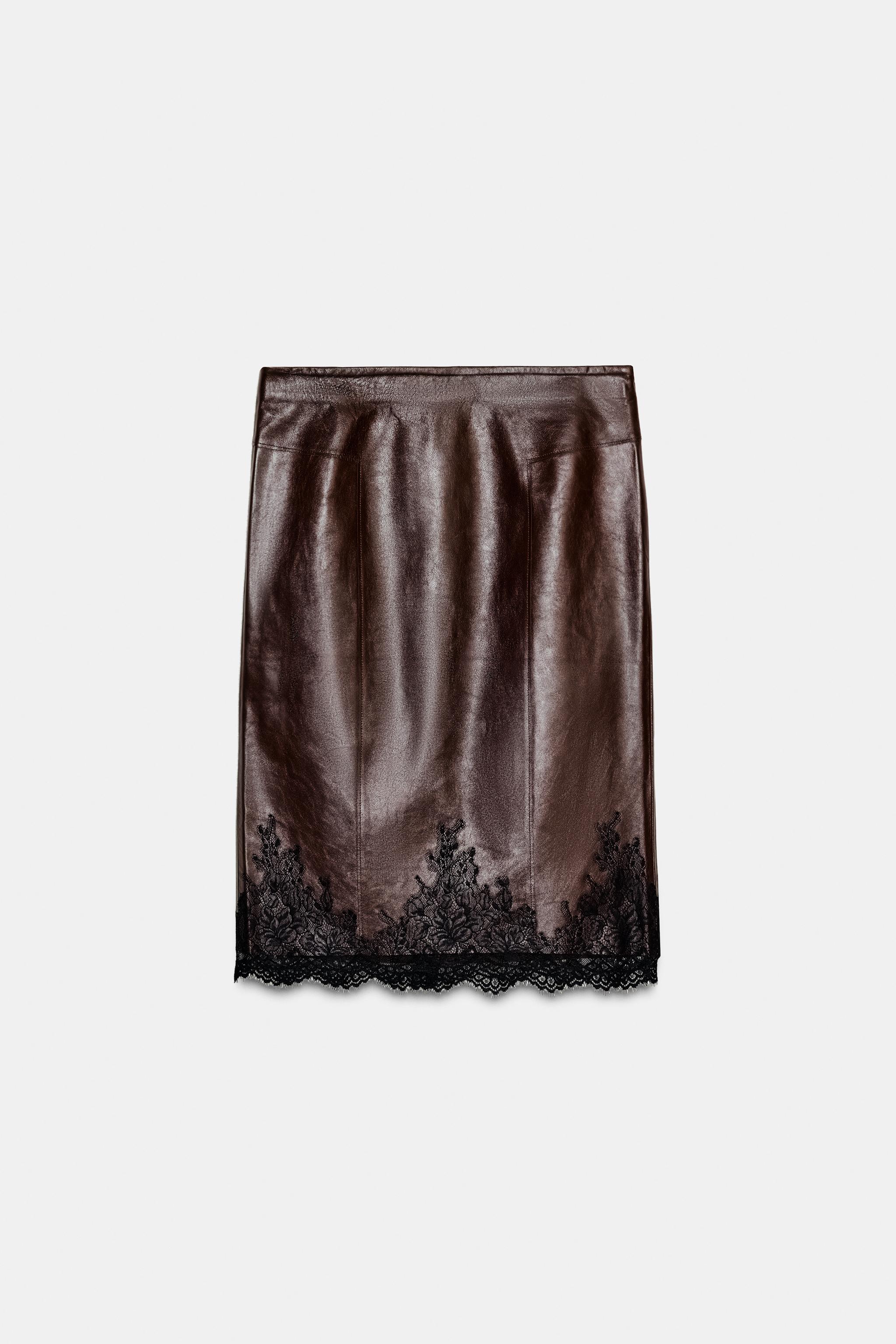 LEATHER LACE SKIRT ZW COLLECTION LIMITED EDITION - Brown | ZARA