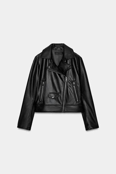 CAZADORA BIKER EFECTO PIEL - Negro de Zara - Imagen 0