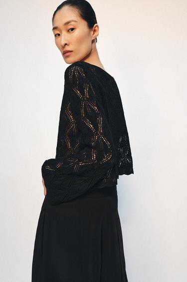 Zara POINTELLE KNIT JUMPER - Black